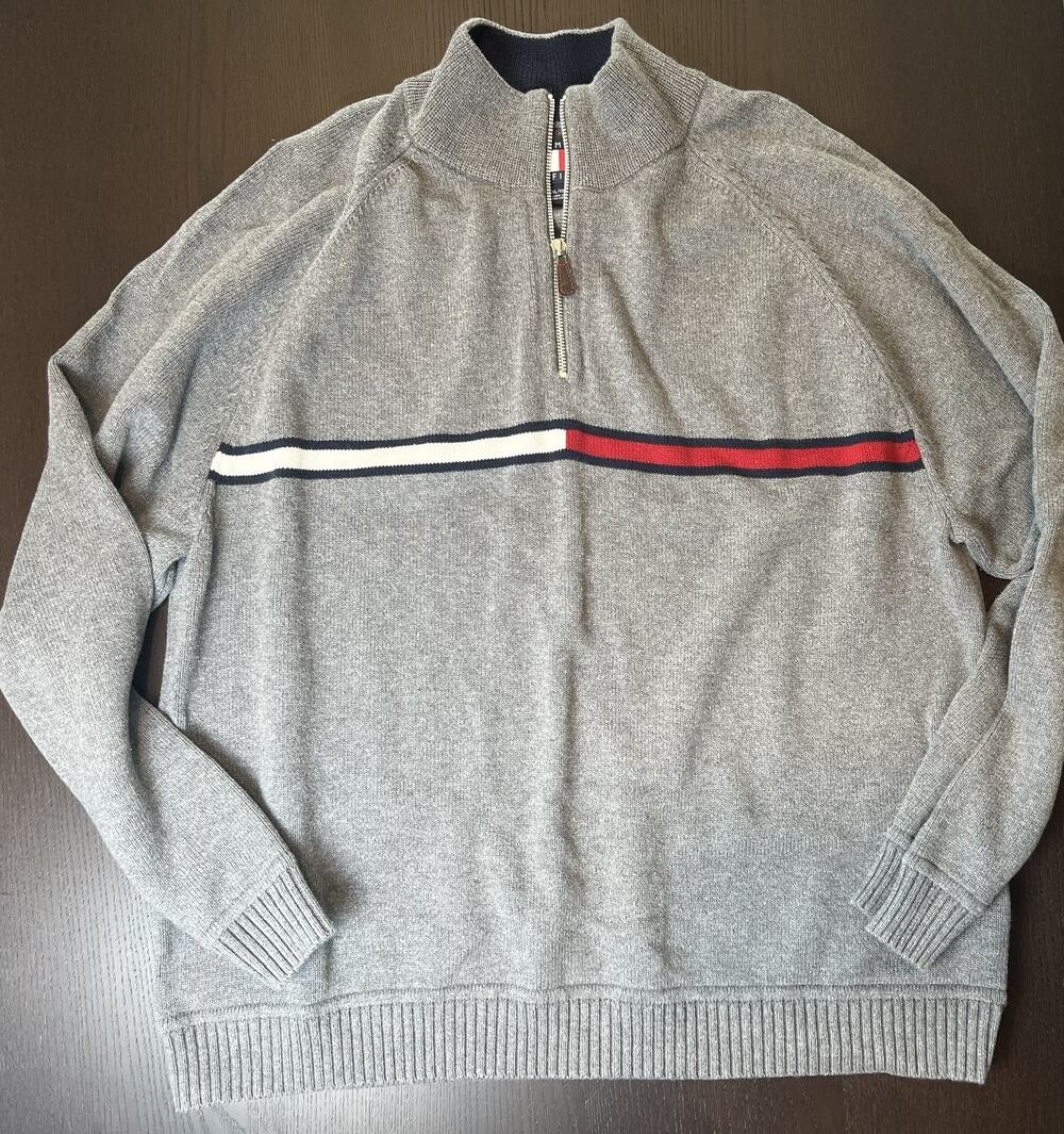 Tommy Hilfiger 1/4 Zip Men’s Pullover Sweater Sz XXL 2XL gray 100% cotton USA